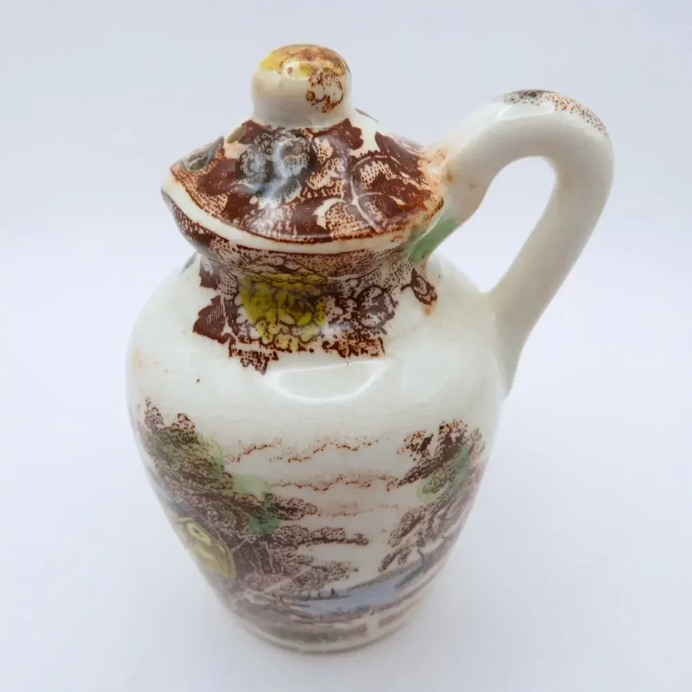 Vintage NASCO Mountain Woodland Salt Pepper Shakers Caddy Transferware Japan